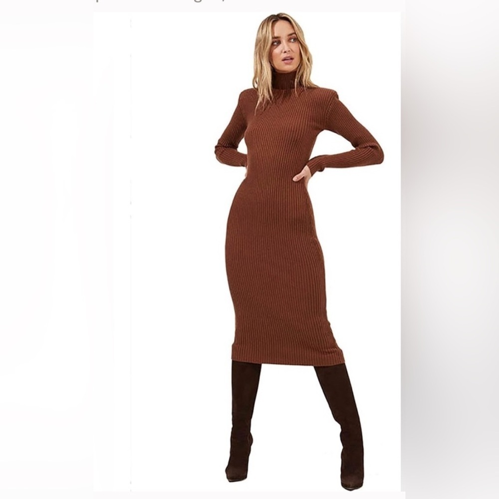 New with tags Astr Abilene Brown Nutmeg  Ribbed Knit Dress Large